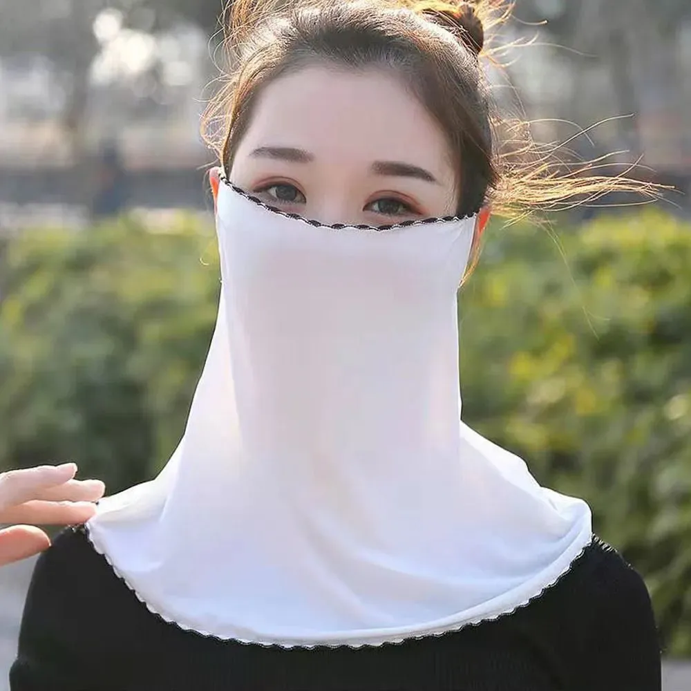 Summer Sunscreen Cycling Mask Breathable Ice Silk UV Protection Face Cover Sunscreen Veil Face Scarves With Neck Flap Outdoor Ri