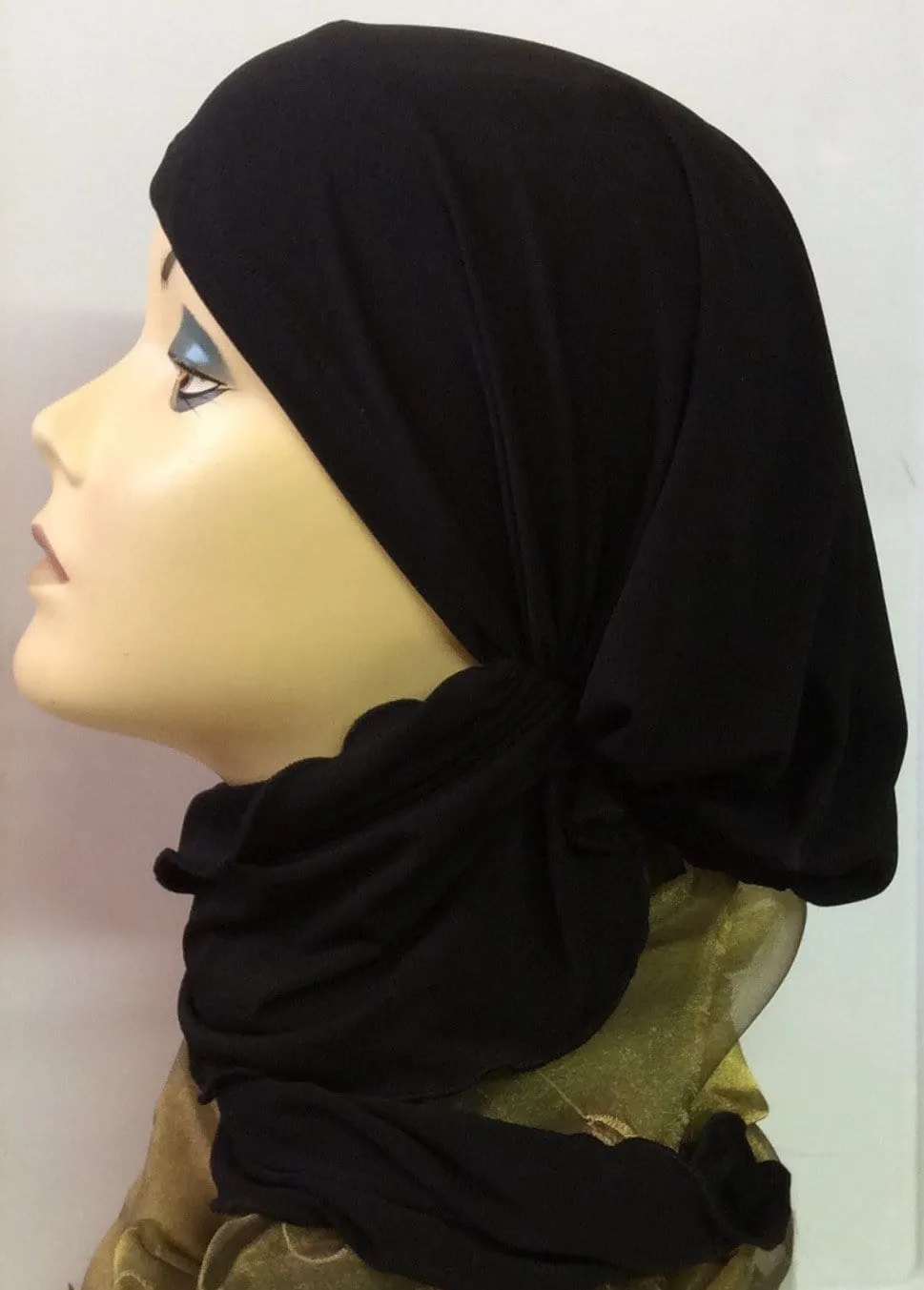 Tichel Best Seller Hijab Black Head Scarf For Muslim Jewish Christian African Women Easy On Style Pre-Tied Soft Lycra Comfy Hair Wrap With Long Ties