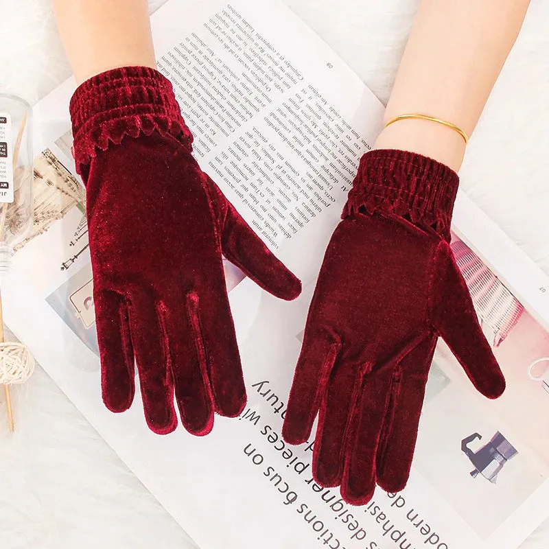 Velour Gold Velvet Warm Soft Comfortable Breathable Protect Winter Full Finger Christmas Glove