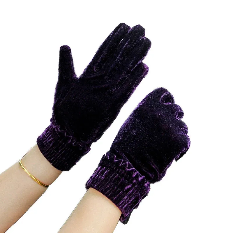 Velour Gold Velvet Warm Soft Comfortable Breathable Protect Winter Full Finger Christmas Glove