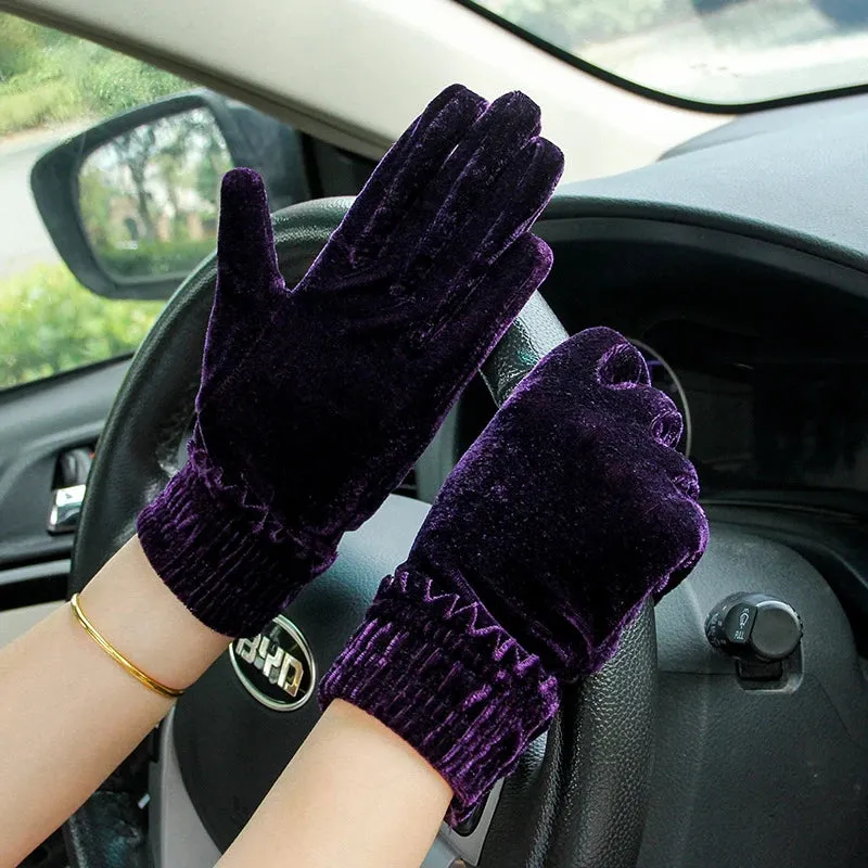 Velour Gold Velvet Warm Soft Comfortable Breathable Protect Winter Full Finger Christmas Glove