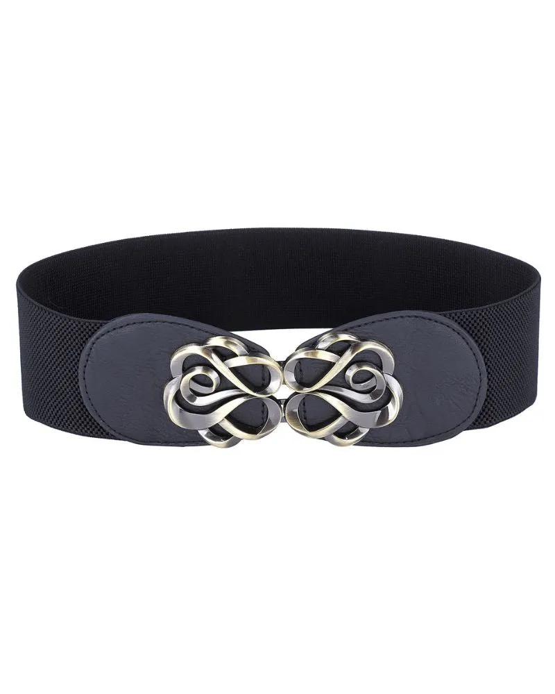 Wide Metal Buckle Stretchy Waist Belt