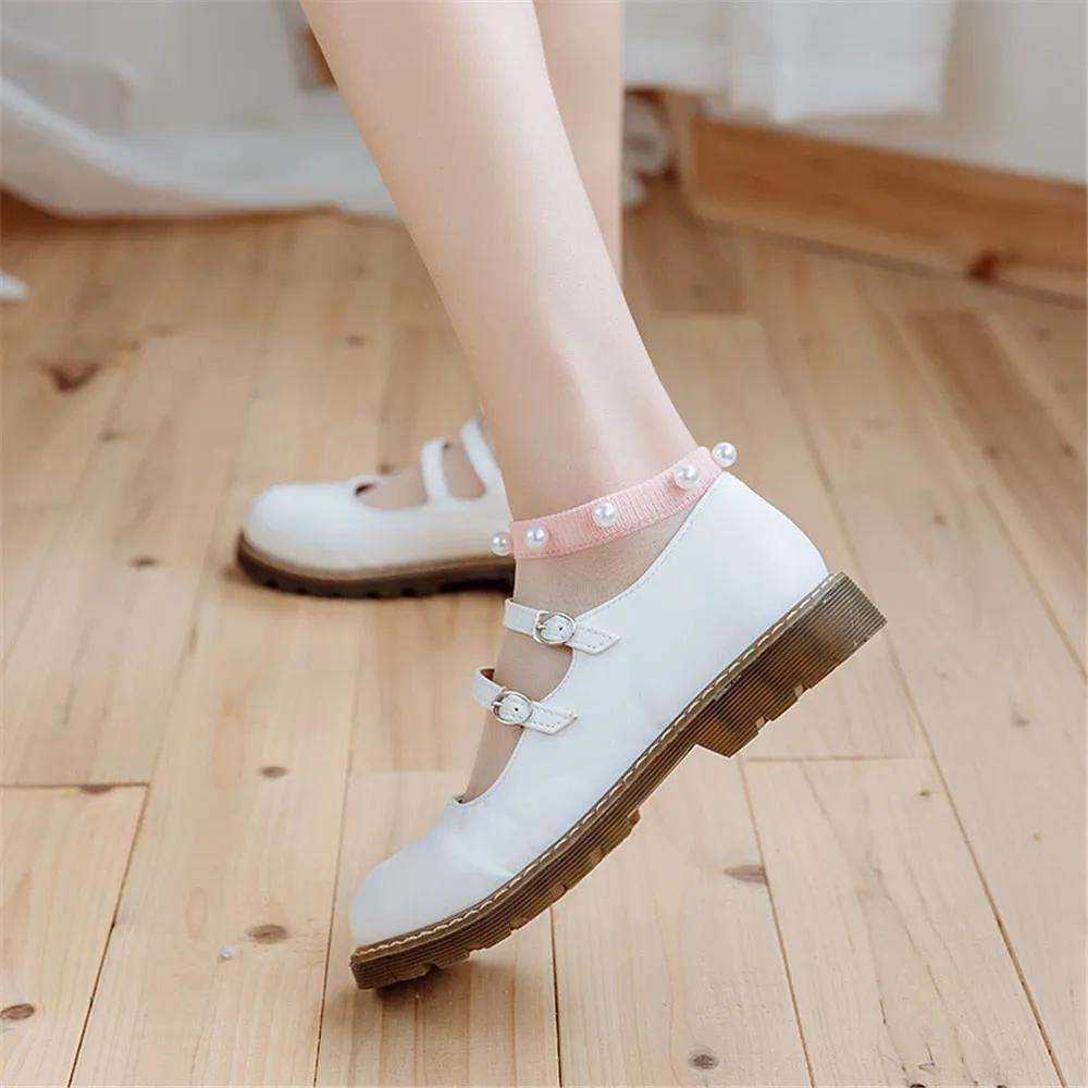 Women Thin Lace Breathable Pearl Style Design Invisible Socks