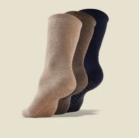 Women's Navy/Brown/Tan Original Crew Non-Slip Socks - 3 pairs