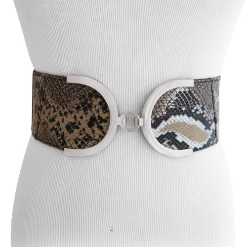 Women's Stretch Belt Tan and Black Snakeskin