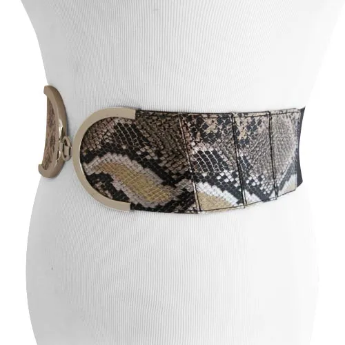 Women's Stretch Belt Tan and Black Snakeskin