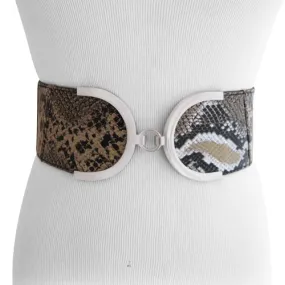 Women's Stretch Belt Tan and Black Snakeskin